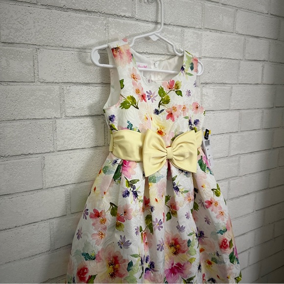 BONNIE JEAN Girls White Floral Sleeveless Bow Dress - Picture 3 of 7